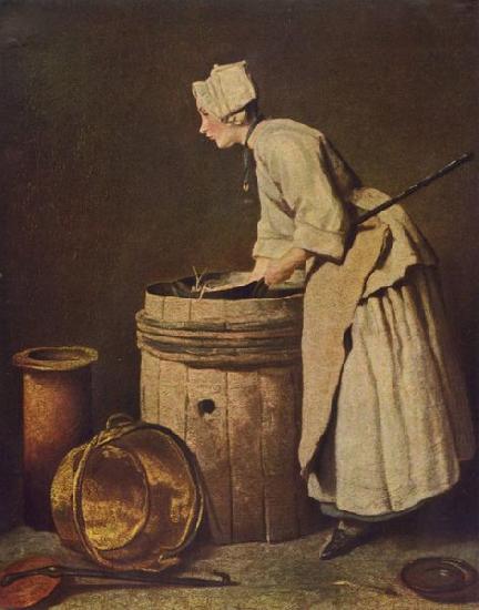 Jean Simeon Chardin Frau Geschirr scheuernd oil painting image